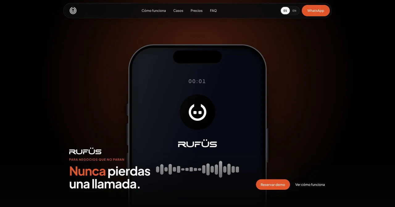 Página de Rufüs Solutions con su teléfono y asistente de llamadas